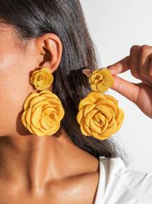 imoli 1 Pair Minimalist Versatile Spring/Summer Polyester Floral Pendant Earrings, Elegant & Romantic, Suitable For Daily Wear And Any Occasion, Perfect Gift