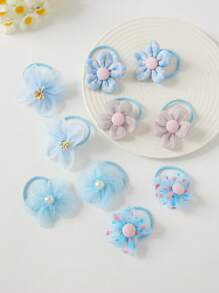 10pcs Girls' Sweet Cute Vibrant Colorful Flower Pattern Hair Scrunchies, Fashion & Versatile