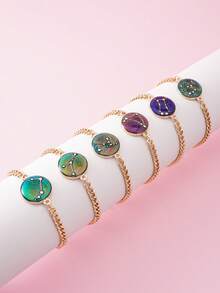 1 chiếc vòng tay mặt dây chuyền 12 cung hoàng đạo đổi màu cảm biến tâm trạng, hợp kim kẽm mạ vàng 18K thời trang, trang sức điều chỉnh cảm xúc - Nhiều màu - Xem 5