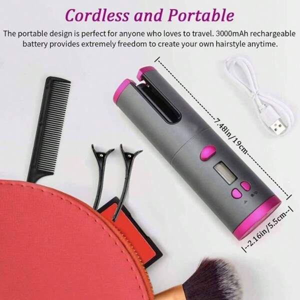 1 pieza Rizador de cabello portátil, rizador de pelo inalámbrico recargable por USB, rizador rotatorio de calentamiento rápido adecuado para cabello largo, rizador ideal para viajes, hogar y diversas ocasiones con portabilidad conveniente