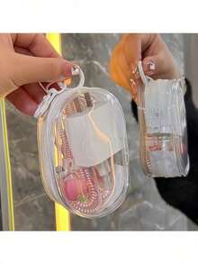 New Transparent Mini Cable Organizer, Portable Travel Cable Storage Box, Charger With Keychain, Suitable For Daily Use And Travel - White - View 3