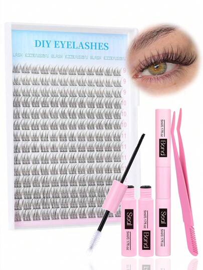 DIY Eyelash Extension Kit 168pcs Individual Lashes Cluster D Curl, 9-12mm Mix Lash Clusters With Lash Bond And Seal And Lash Applicator Tool For Self Application At Home Suitable For Travel, Daily Wear For Beginners, Weddings, Dates, Parties, Festivals, Very Suitable For Christmas/Halloween/Gift Eyelash Bundles