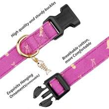 Collar de perro hecho a mano de algodón con patrones lindos y distintivos, rosa con colgante para perros niña y niño, talla - Pez morado - Ver 2