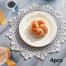 Jogos americanos de crochê feitos à mão, Porta-copos de renda boêmios redondos, Jogos de mesa de renda de 10/14 polegadas, Toalhas de mesa de renda floral vintage, Fácil de lavar para decoração de casamento, Pratos, Acessórios para casa DIY, Melhor presente, Apanhador de sonhos, Opção bege/branco