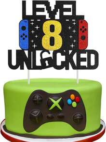 1pc Retro Gamer Theme Cake Topper, Colorful Laser-Cut Number Birthday Party Cake Decorations With Cake Flag Insert - Multicolor - View 13