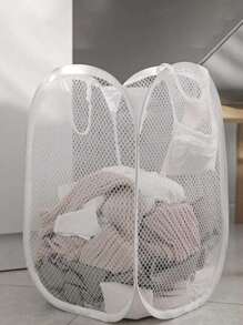 1pc Black And White Foldable Laundry Basket With Handle And Side Pocket Large Capacity Pop-Up Laundry Hamper With Handle - Foldable Mesh Laundry Basket For Dirty Clothes Storage - Convenient Household Solution School Supplies School Accessories Back To Sc