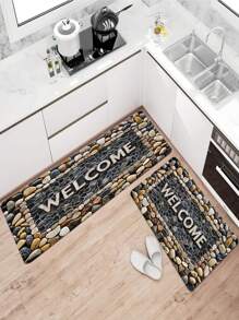 1/2pcs Welcome Home Pebble Printed Pattern Floor Mat - Non Slip Floor Mat, Suitable For Indoor/Outdoor Use, Perfect For Entranc Mats, Kitchen Mats, Laundry Room Mats, Bathroom Mats, Living Room Mats, Etc., Washable Area Mats