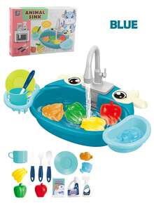 电动厨房水槽洗碗机儿童玩具，逼真的厨房用具，循环水，动物洗衣机碗，互动亲子玩具，男孩和女孩的礼物（一些配件随机，不含普通电池） - 彩色 - 查看 15