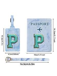 Passport Case And Baggage Tag Travel Accessories Personalised Initial With Name Monogram Luggage Portable Tag PU Leather For Suitcase Baggage Handbag Tags Travel Bag Label Tag Best Gift Passport Holder For Travel For Flight Passport Cover - Blue - View 3