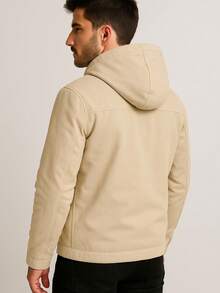 Men's Twill Jacket With Removable Lined Hood - Màu be - Xem 6