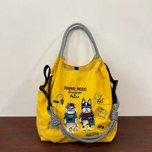 New Women's Crossbody Bag Nylon Shopping Bag Cat Embroidery Lightweight Tote Bag Folding Storage Suitable For Commuting Travel Leisure Outdoor Party Holiday Gifts