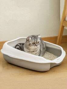 1pc Plastic Partially Enclosed Anti-Splash Square Cat Litter Box/Toilet With Litter Scoop (Color Random) - Suitable For Small Cats