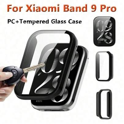 玻璃+PC 外壳兼容小米 Mi Band 9 Pro 硬保险杠内置超高清钢化玻璃保护膜适用于 MiBand 9 Pro 保护套配件