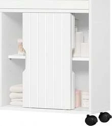 Mobile Bathroom Cabinet With Casters, Floor Cabinet With Sliding Door, Wooden Cabinet With Multi-Level Shelves 20 X 70 X 72 Cm, White Storage Cabinet - 1 - 查看 9