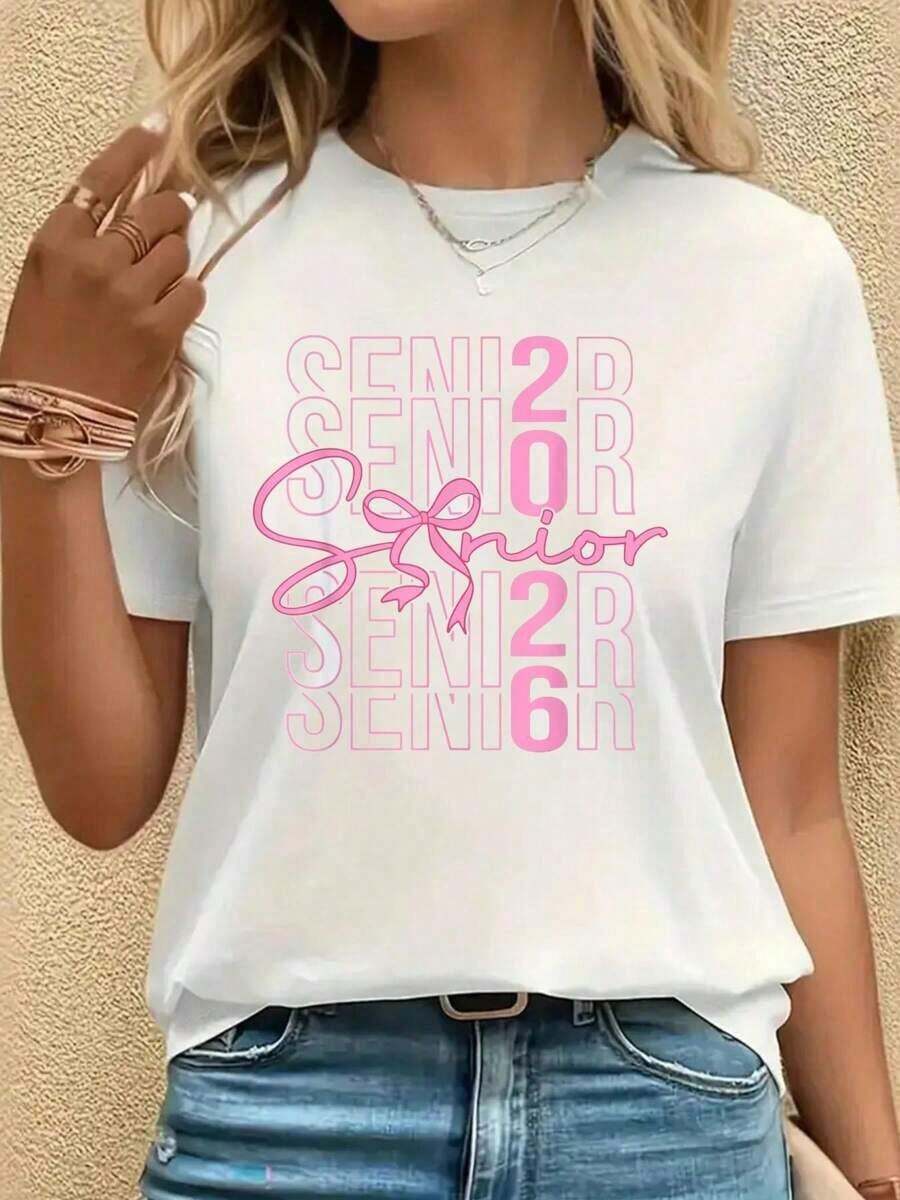 Camiseta de manga corta para damas con estampado de patrones, top de cuello redondo suelto y casual, se puede lavar aáquina para comodidad durante las cuatro estaciones. - Blanco - Ver 1