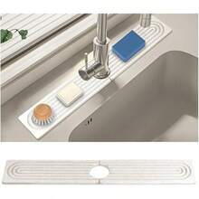Faucet Mat For Kitchen Sink, Long Size Diatomite Fast Drying Stone Sink Tray, Super Water Absorption, Prevent Moisture Accumulation, Splash Proof Bathroom Counter Faucet (White, 23.6*3.9Inch) - White - View 1