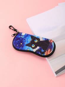 1 pieza Estuche de gafas de moda con estampado de gato negro, estuche de gafas portátil suave, caja de gafas de mujer, bolsa suave de gafas con cremallera y clip - Multicolor - Ver 16