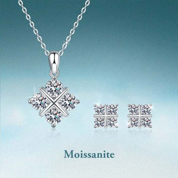 rainonme 3 قطع طقم مجوهرات فضة إسترليني فاخر وأنيق لها، مكون من قلادة وأقراط، بحجر موسانيت قيراط 2، للنساء كهدية للخطوبة والزفاف والأعياد السنوية والميلاد والمناسبات الخاصة وعيد الأم