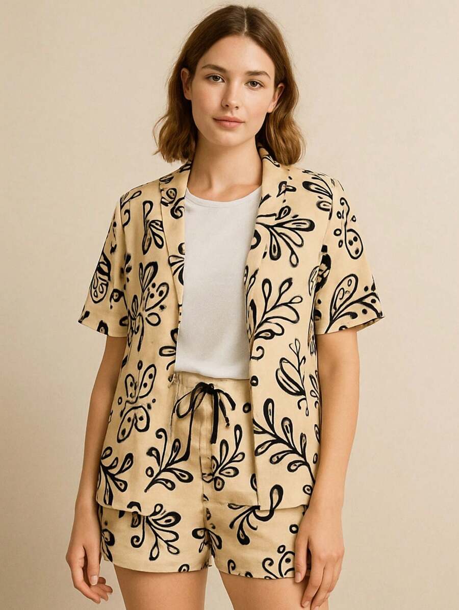 Duna Floral Kimono Set - Lightness, Style And Pockets That We Love! - Beige - View 1