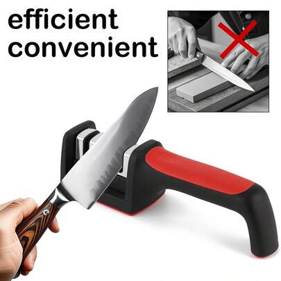 三段式多功能磨刀器，家用自动磨刀器，带角度导向装置，可快速磨利厨房刀具、剪刀、园艺工具，手持式红黑磨刀石