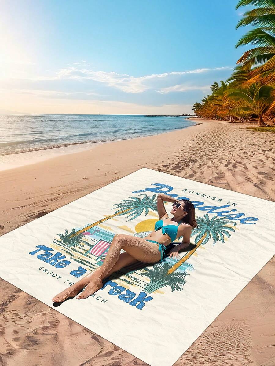 1pc Outdoor Waterproof And Anti-Sand Digitally Printed Picnic Mat/Beach Towel, Fashion & Refreshing Pattern, Suitable For Camping And Picnicking - Multicolor - View 1