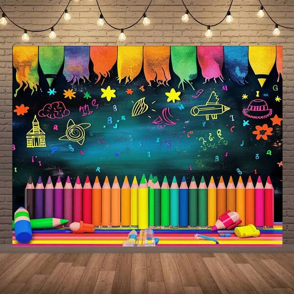 1pc Back To School Preschool Background, Photography Backdrops, Party Supplies, Shooting Backdrop Banner Props, Flags, Home & Room Decorations, Indoor/Outdoor Decorative Backdrop, For Outdoor Use