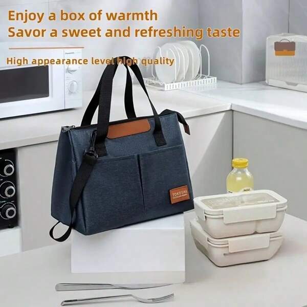 Stylish Commuter Thermal Bags - Large Capacity Insulated Lunch Bags With Adjustable Straps, Perfect For Work, Travel, And Picnics, Non-Food Contact, Available In Pink, Blue, And Gray, Lunch Bag | Stylish Insulated Bag | Adjustable Strap Bag, Lunch Bag