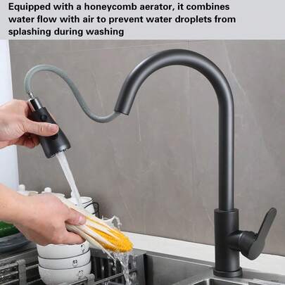 Stainless Steel 360 ° Pull-Down Spray Kitchen Faucet, Easy To Wash Tableware And Knives Without Dead Corners