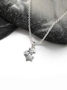 Luxurious And Elegant Pure Silver Necklace Paired With Vintage Gothic Star Shaped Pure Silver Necklace, Suitable For Both Men And Women
