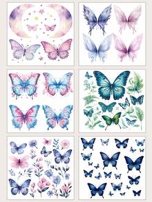 STARTTOOS 6pcs Glitter Butterfly, Crescent, Star, Flower Pattern Temporary Tattoos, Waterproof Tattoo Stickers For Women Daily, Party, Holiday Gifts, Body Decor, Wrist - Multicolor - View 3
