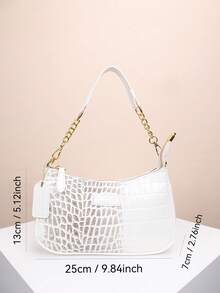 1 件柔软 PU 单肩腋下包，优雅单肩包，休闲百搭纹理链条斜挎包，纯色休闲日常包适合日常使用 - 旅行、工作、购物、大学课堂、通勤、约会、女士礼物、商务通勤 - 白色 - 查看 3