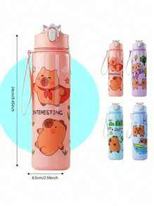 Vaso de agua de 790ml con diseño de Capibara de unicolor 2025, taza de plástico con pajita para niños y niñas, atractiva para uso portátil al aire libre