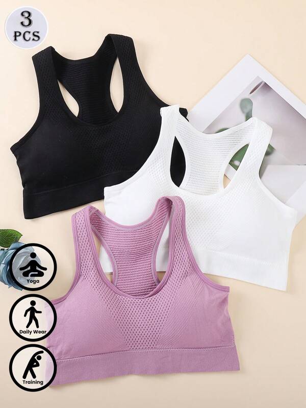 3 Pieceswomen's Sports Bra, Solid Color Vest, Yoga And Fitness Vest, Suitable For Daily Casual Wear Outside