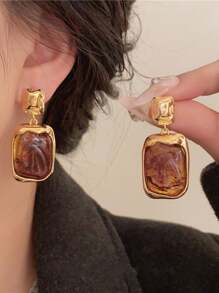 1 Pair Asymmetrical Metal & Resin Dangle Drop Earrings, Unique European Style, Suitable For Women/Girls, Travel, Wedding, Birthday Gift