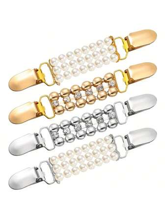 1 st tröjklämma, vintagekoftakrage, formell skjortbroschklämma, midjeklämma bak, strass-pärlklämma, present till kvinnor (pärla- och strassstilar)