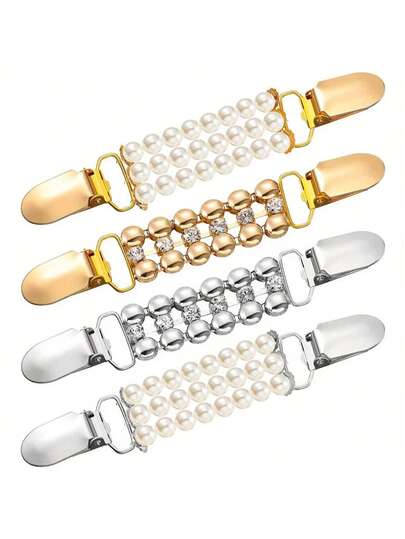 1 st tröjklämma, vintagekoftakrage, formell skjortbroschklämma, midjeklämma bak, strass-pärlklämma, present till kvinnor (pärla- och strassstilar)