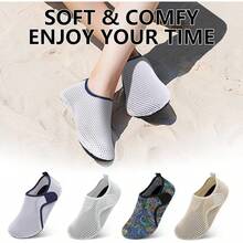 Scurtain Barefoot Shoes Women Men Beach Swim Aqua Socks Summer Quick-Dry Sandals Slippers - Mesh Whitebluelined - 查看 6