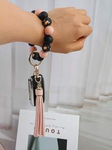 3-Piece Cute Printed Silicone Beads Solid Color Silicone Bead Beads Wrist PU Tassel Charm Keychain Bag Pendant Accessories Key Anti Loss Women's Bracelet Solo PU Tassel Pendant Gift For Friends, Relatives, And Friends Mother's Day Gift - Nhiều màu - Xem 4