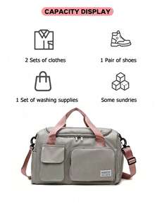 Colourblock Duffel Bag Waterproof With Wet Dry Pocket & Shoes Compartment For Travel & Gym - Grey - View 3