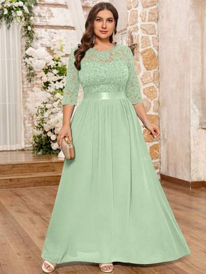 MIUSOL Vestido formal elegante de fiesta tipo maxi con bodice de encaje floral y bajo acampanado para mujer, ideal para fiesta, baile de graduación, boda o cena