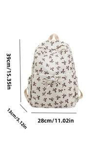 1pc Brand New Cute Cartoon Full Print Bow Pattern Backpack, Suitable For Back To School Season, Kawaii Double Zipper Lightweight Large Capacity Foldable Backpack Bag, Teenagers, School, Daily Outings, Shopping, Travel And Vacation, Random Position - Backpack - View 12