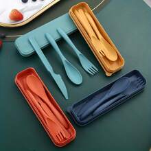[3-In-1 Portable Camping Utensil] 3 In 1 Camping Utensil Set, Reusable Utensils Set With Case, Travel Utensils, Portable Utensils Set, Plastic Case For Travel Picnic Camping Or Daily Use