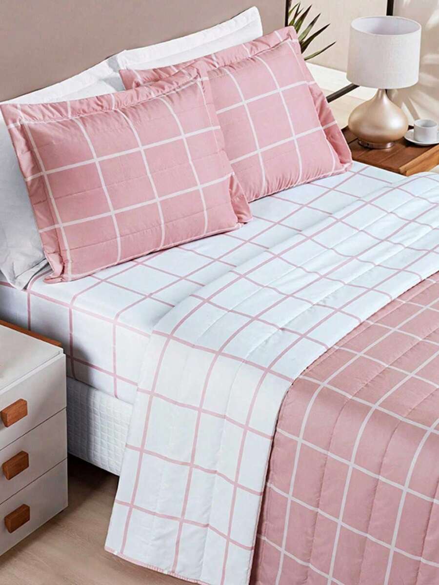 Bedspread 3 Pieces King\Queen\Double\Single Double Sided 200 Thread Count Percale Austin Quilted - Rose - View 1