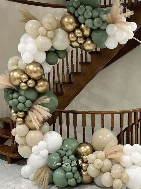 180 piezas Globos blancos, verdes y beige, Kit de arco de guirnalda, Decoración de fiesta de cumpleaños con temática de la jungla, Suministros de fiesta, Decoración para boda, ducha nupcial, y bautizo