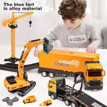 unilabo High-Quality Children's Engineering Model Toy Set, Including Container Truck, Excavator, Tower Crane, Excavator, Roller, Birthday Gift, Back To School Season Gift - Multicolor - View 3