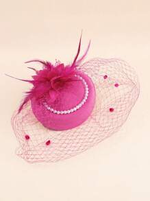 1pc Kids' Tulle Pearl Flower Fascinator Hat, Suitable For Girls' Daily Outfit, Photo Shoot