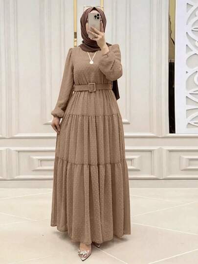 Nuevo vestido de manga larga con cordones de moda para mujeres, vestido musulmán elegante y casual para el Día de Año Nuevo y el Eid