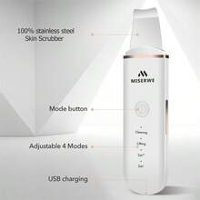 Facial Skin Spatula Facial Cleanser For Deep Skin Cleansing, 4 Cleansing Modes, With 2 Silicone Head Covers, 4 Colors - trắng - Xem 7