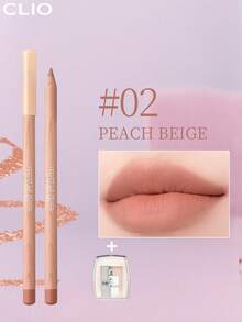 Clio K-Beauty 木质天鹅绒唇线笔套装，含卷笔刀，可削尖，裸色，奶油色唇线笔，哑光效果，持久，纤细唇线笔， - 02 PEACH BEIGE - 查看 2