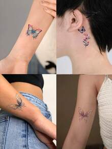 STARTTOOS 6pcs Glitter Butterfly, Crescent, Star, Flower Pattern Temporary Tattoos, Waterproof Tattoo Stickers For Women Daily, Party, Holiday Gifts, Body Decor, Wrist - Multicolor - View 4
